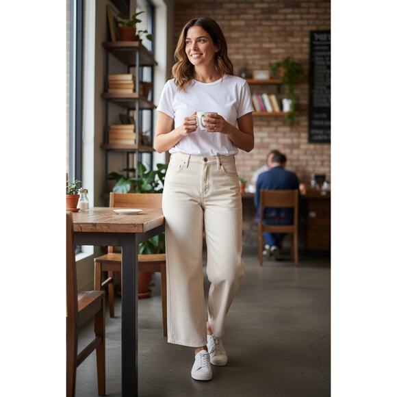 Wrangler Denim - Wrangler Mid Rise Wide Leg Cream Jeans Size 29x32 Cotton Hemp